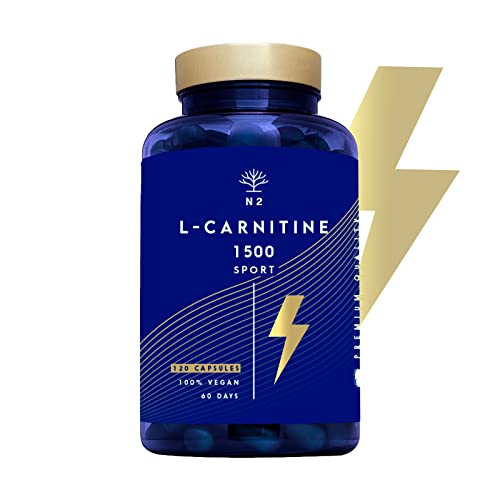 L-CARNITINA Natural 1500 mg, Quemagrasas Potente Para Adelgazar | L Carnitina Pre Workout Gym, Mejora Energía, Resistencia y Rendimiento. 120 Cápsulas Vegetales. CE, Vegano, N2 Natural Nutrition