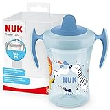 NUK Taza de entrenamiento para beber, boquilla suave a prueba de fugas, 6 meses, sin BPA, 230 ml, Blue Zebra (10255608)