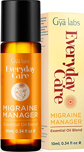 Gya Labs Migraine Manager Essential Oil Roll-On (10 ml) - Aromaterapia con menta, aceites esenciales de lavanda para los senos paranasales, el dolor de cabeza por tensión y el alivio de la migraña