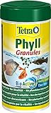 Tetra Phyll granules - Alimento para Peces para Todos los Peces Ornamentales exprimidos Vegetales, granulado con Fibras vitales, Lata de 250 ml