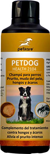Peticare Perro Bio Champu contra Picor, Anti-Pulgas y Anti-Acaros - Tratamiento para Anti-Parasitos y Repelente, Detiene Picores Fuerte, Shampoo 100% Organico - petDog Protect 2104 (250 ml)