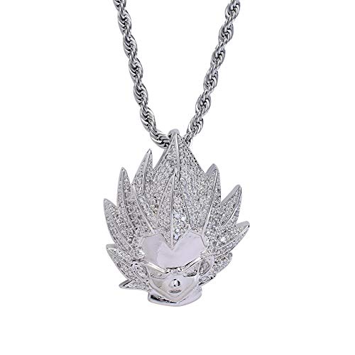 Moca Jewelry - Colgante de bola de dragón goku con cadena de diamantes de imitación chapado en oro de 18 quilates para hombres y mujeres