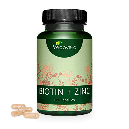 Biotina 10.000 mcg Vegavero | Sin Aditivos | Con Zinc 15mg | Intensifica Crecimiento de Cabello + Piel + Uñas | 100% Natural & Vegano | 180 Cápsulas
