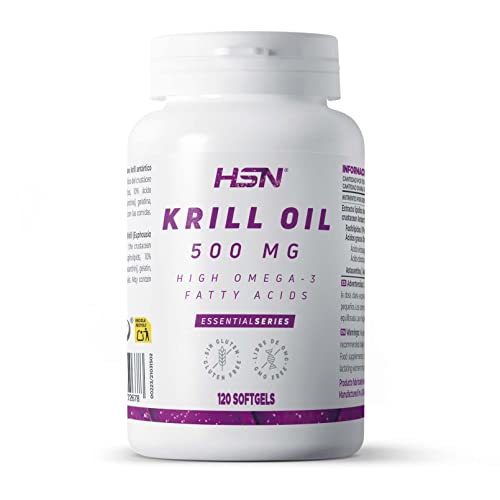 Krill Oil de HSN | 120 Perlas de Aceite de Krill 500mg | Fuente de Omega 3 (DHA, EPA) | Con Astaxantina y Fosfolípidos | materia prima RIMFROST | Sin Gluten ni Lactosa