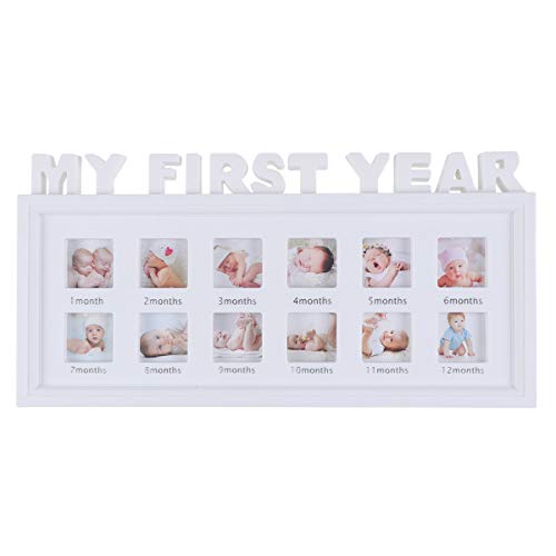 WINOMO My First Year Baby Picture Frame 12 Month Photo Frames Unique Baby Regalos 41x20cm (Blanco)