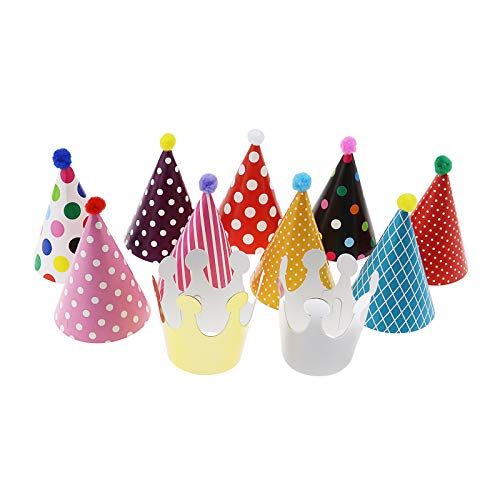 11 sombreros de fiesta, 9 sombreros de cono y 2 corona para vacaciones cumpleaños infantiles.