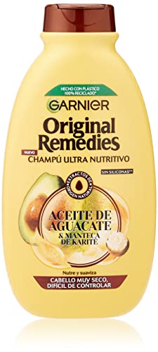 Garnier Original Remedies - Champú con Aceite de Aguacate y Manteca de Karité para Pelo Rebelde y Escrespado - 300 ml (El paquete puede variar)