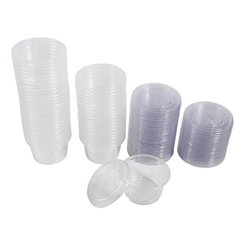 Recipientes Tazas de Salsa de Plástico con Tapas Desechables de Plástico Almacenamiento de Alimentos [4oz]