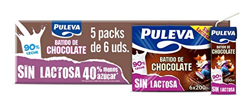 Puleva Batido de Chocolate Sin Lactosa - Caja con 5 packs con 6 minibriks de 200ml