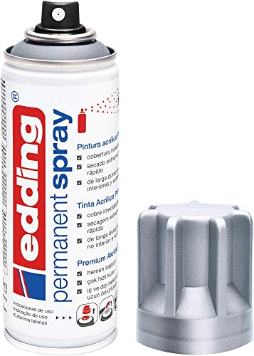 edding 5200-923 - Spray de pintura acrílica premium, 200 ml de máxima opacidad, cubre inmediatamente, secado rápido sin burbujas, color plata mate