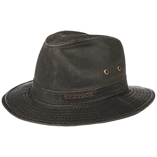 Stetson Sombrero vagabundo Traveller para Hombre - Sombrero Aventurero de algodón con protección UV 40+ - Sombrero de Exteriores Estilo Retro - Verano/Invierno - marrón M (56-57 cm)