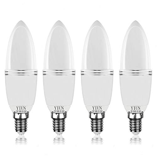 Bombillas de vela LED Yiun E14, Bombillas de candelabro LED 12W Equivalente de 100 vatios, 1200lm, 3000K, Vela decorativa E14, Lámpara LED no regulable, Paquete de 4