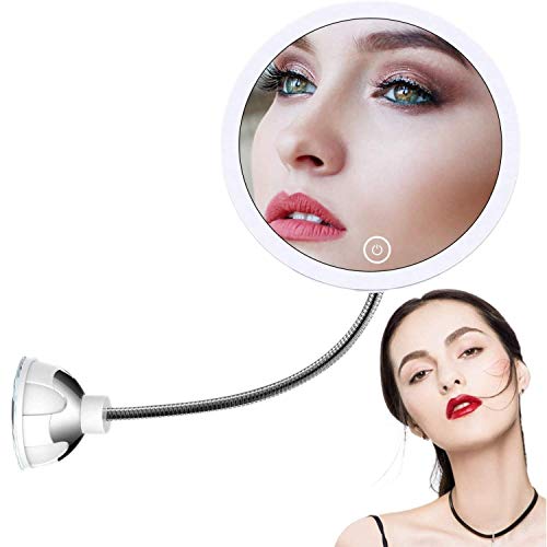 STLOVe LED Espejo de Maquillaje Aumento de 10X con Ventosa & el Cuello de Cisne Flexible Ajustable 360 ° Espejo de Baño (Mirror 4)