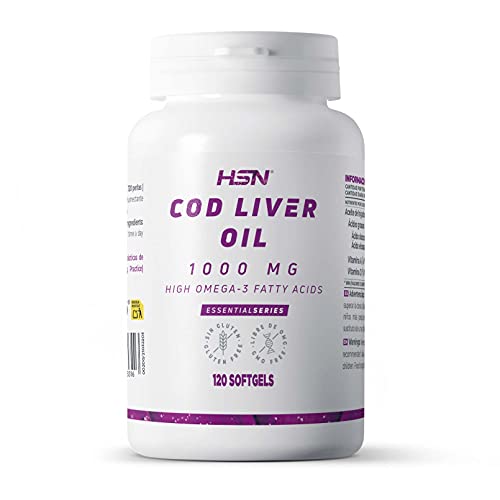 HSN Aceite de Hígado de Bacalao 120 Perlas | 2000mg por Dosis Diaria con Omega-3: 17% EPA + DHA | Cod Liver Oil con Vitamina A y Vitamina D | No-GMO, Sin Gluten ni Lactosa
