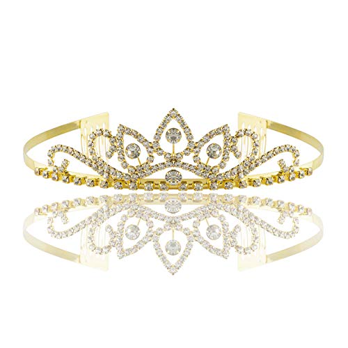 Traje de oro princesa corona diadema con peine Pin para ni?as y mujeres Rhinestone Crystal nupcial boda tiara