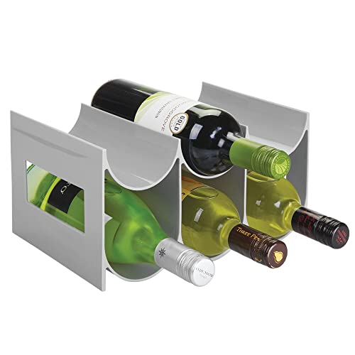 mDesign Práctico estante para botellas de vino y otras bebidas – Botelleros para vino de plástico con capacidad para hasta 6 unidades – Vinoteca de plástico de pie – gris