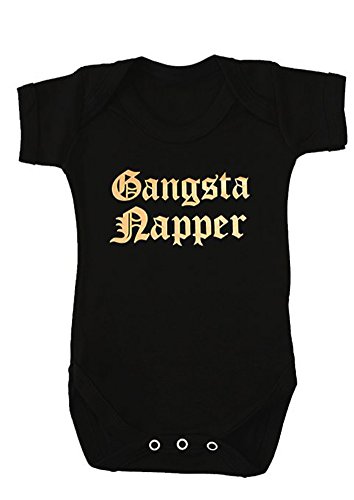 Funky Baby Grow GANGSTA NAPPER para niños o niñas | Chaleco de Hip Hop Rap para bebé, body neutro negro y dorado, regalo para bebés, gemelos, regalo para padres geniales, baby MOO'S UK (0-3 meses)