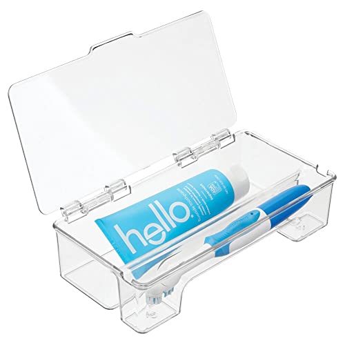 mDesign Caja para Cepillo de Dientes – Cajas organizadoras de plástico con Tapa abatible y Dos Compartimentos – Organizador de baño versátil – Transparente
