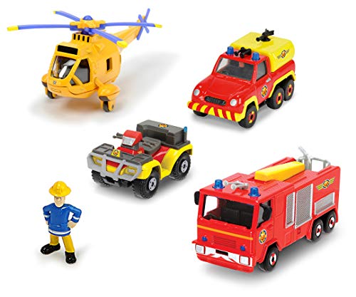 Dickie Toys Team Set Fireman Sam Fire Rescue-Juego de Equipo de Bomberos (Incluye 4 Coches de Metal, como Jupiter, Mercury, Venus, Wallaby 2), Multicolor, 0 (203093007)