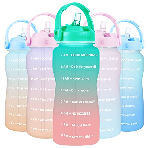 BuildLife Botella de agua de 2 litros – Botella de agua motivacional de medio galón sin BPA, con pajita y soporte para teléfono, reutilizable, gran capacidad (verde claro rosa)