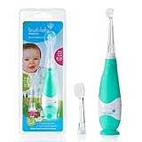 Cepillo de dientes eléctrico BabySonic de Brush-Baby para bebés y niños | Primeros dientes | 0-36 meses | Luz LED, vibración, temporizador de 2 min y base de succión | Con 2 cabezales y 1 pila AAA
