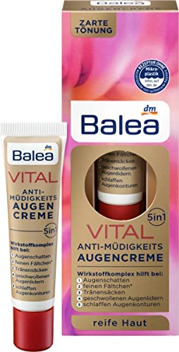 Balea VITAL - Crema antifatiga para ojos 5 en 1 - Ayuda a reducir las líneas, arrugas, hinchazón y sombras (15 ml) - Para pieles maduras de 40 a 60 + (no probado en animales).
