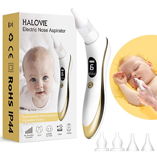 Aspirador Nasal para Bebés, HALOVIE Aspirador de Nasal Bebés Eléctrico Limpiador de Nariz Pantalla LCD Carga USB con 6 niveles de Succión Portátil para Recién Nacidos y Niños Pequeños