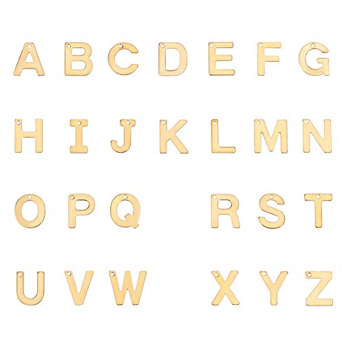 PandaHall 52 colgantes de letras de la A a la Z, de acero inoxidable, para hacer pulseras, collares, manualidades, color dorado