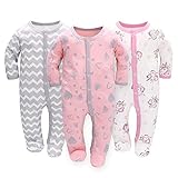 Miracle Baby 3 Piezas Mamelucos para bebés Pijama de bebé Saco de Dormir de algodón con pies con Botones Gr.56 62 68 para niñas recién Nacidas