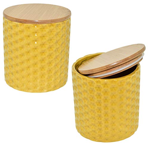 Tarro de cristal con tapa de bambú · Tarros de cristal con tapa · Juego de 2 tarros de almacenamiento · Caja decorativa con tapa de bambú · Elegantes recipientes herméticos (2 x amarillo mostaza)