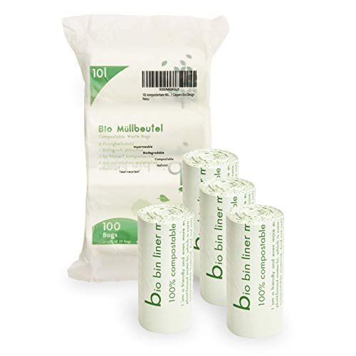 Plantvibes ® Bolsas de Basura compostables 100 Bolsas de Basura orgánicas, 100% Biodegradable (10L)