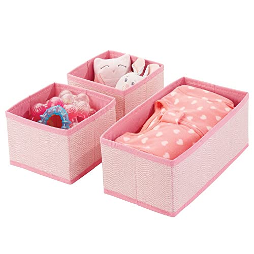 mDesign Juego de 3 cajas organizadoras – Cestas de tela transpirables con diseño de espiga para pañales, baberos, etc. – Versátiles organizadores de cajones para habitación infantil – rosa