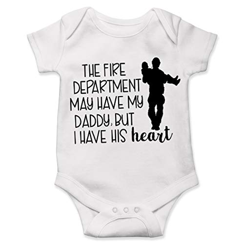 Lucky Star - Disfraz de Bombero para bebé con Texto en inglés The Fire Department May Have My Daddy I His Heart Boy Girl Onsie - Blanco - 0-3 Meses
