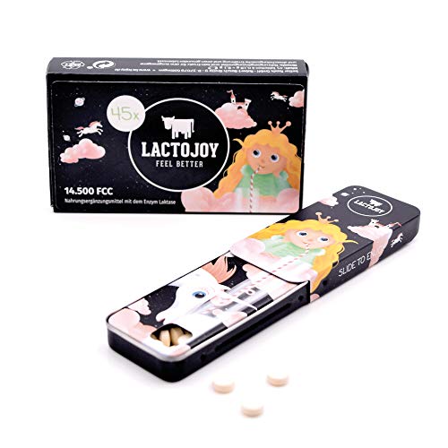LactoJoy Pastillas de Lactasa I Kids Edition I Tratamiento de Comprimidos para Intolerancia a la Lactosa I Digestión de la Leche, Queso I Capsulas de Enzimas Digestivas I Vegano I 45 Caps