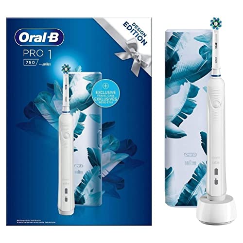 Oral-B Pro 1750 - Cepillo de dientes eléctrico recargable con 1 mango sensor de presión, 1 cepillo y 1 funda de viaje, elimina hasta 100% de placa dental, idea de regalo