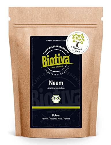 Biotiva Polvo de neem o nimbo de la India orgánico 100 g - árbol de neem - suplemento alimenticio ayurvédico - calidad orgánica - llenado en Alemania (DE-ÖKO-005)