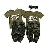 Geagodelia - Conjunto de 2 piezas para recién nacido, de manga corta y pantalones, diseño de camuflaje, color verde militar niño 90 cm (12-18 meses)