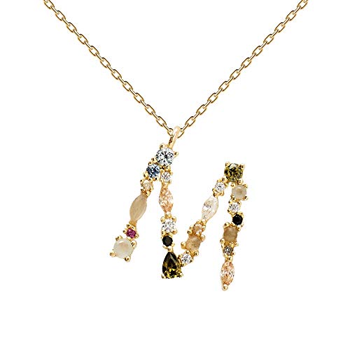 PDPAOLA - Collar Letra M - Plata de Ley 925 Bañada en Oro de 18k - Joyas para Mujer