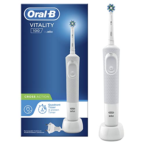 Oral-B Vitality 100 Cepillo de Dientes Eléctrico con Mango Recargable, Tecnología Braun y 1 Cabezal de Recambio - Blanco
