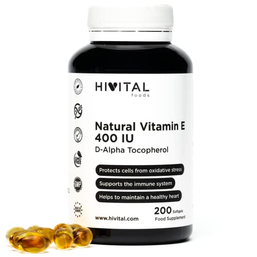 Vitamina E Natural 400 UI | 200 perlas, (Más de 6 meses de suministro) | Potente antioxidante que protege las células del estrés oxidativo, mejora el sistema inmune y favorece la salud cardiovascular.