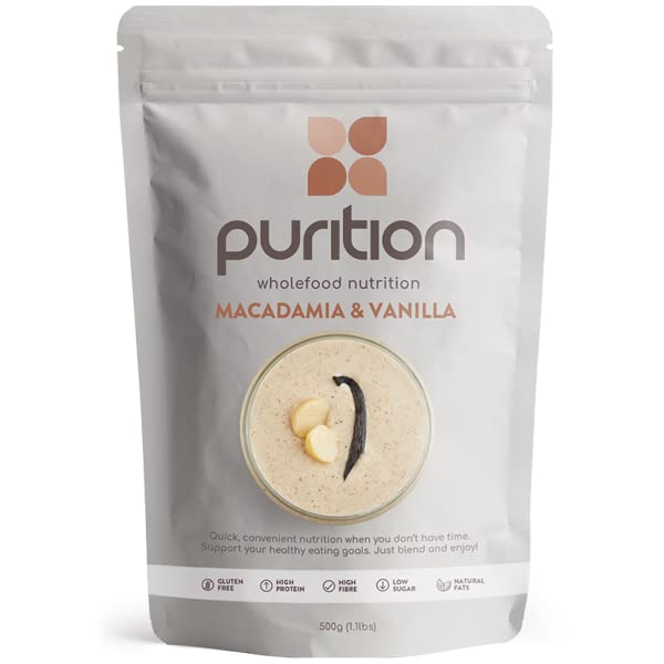 Purition Batido de proteínas de Nueces de Macadamia & Vainilla (500g). Batido para el desayuno