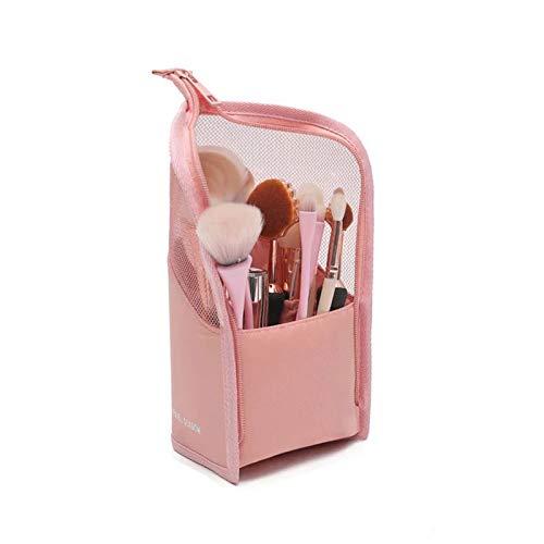 Bolsa de Maquillaje Multifuncional para brochas de Maquillaje, Organizador portátil para brochas de Viaje, Estuche para lápices, Bolsa con Cremallera, para Mujeres y niñas (Pink)
