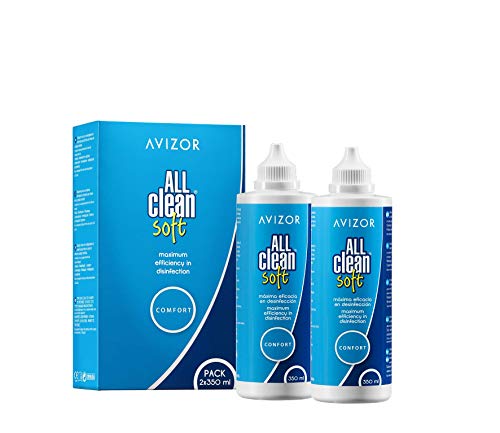 Líquido de lentillas AVIZOR All Clean Soft. Solución única para limpieza y desinfección de todo tipo de lentes de contacto blandas. 2 x 350 ml