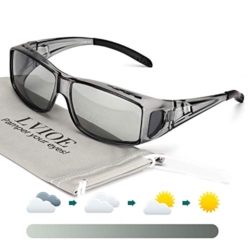 LVIOE Gafas de Sol Fotocromáticas Sobre Gafas, gafas de sol de Fitover de la prescripción Estilos unisex, Protección UVA UVB Para Colocar Sobre las Gafas Normales y de Lectura