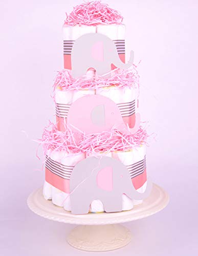 PureNappyCakes Pastel de pañales con temática de elefante gris (rosa)