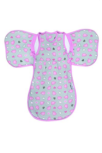 SlumberWings - Saco de dormir para bebé (para todo el año, 2,5 tog, talla 0/56 cm), diseño de elefantes, color rosa y gris