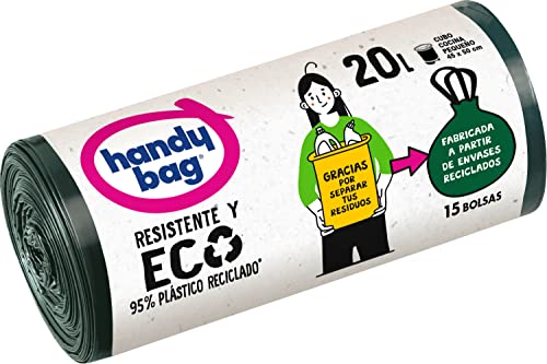Handy Bag Bolsas de Basura 20L, 90% Reciclado, Extra Resistentes, 15 Bolsas