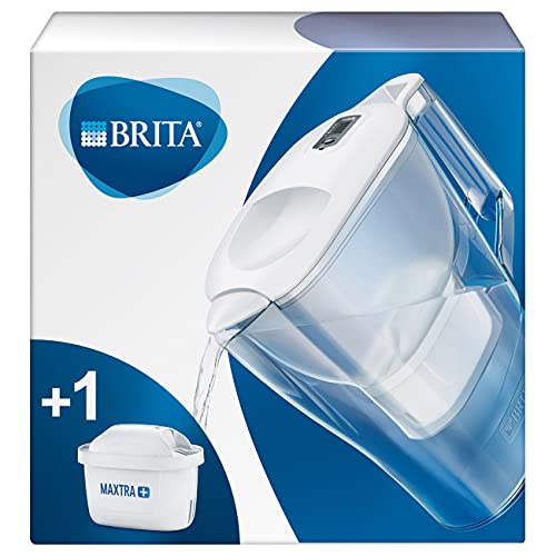BRITA Aluna blanca - Jarra de Agua Filtrada con 1 cartucho MAXTRA+, Filtro de agua BRITA que reduce la cal y el cloro, Agua filtrada para un sabor óptimo, Color Blanco, 2.4 litros