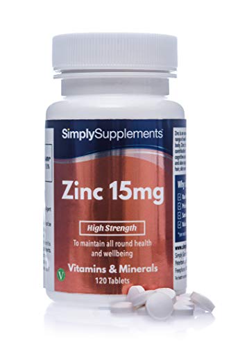 Zinc 15mg - ¡Bote para 4 meses! - Apto para Veganos - 120 Comprimidos - SimplySupplements