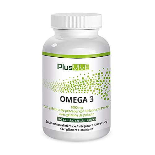 Plusvive - 365 cápsulas de omega 3 con recubrimiento de gelatina de pescado (1000 mg)